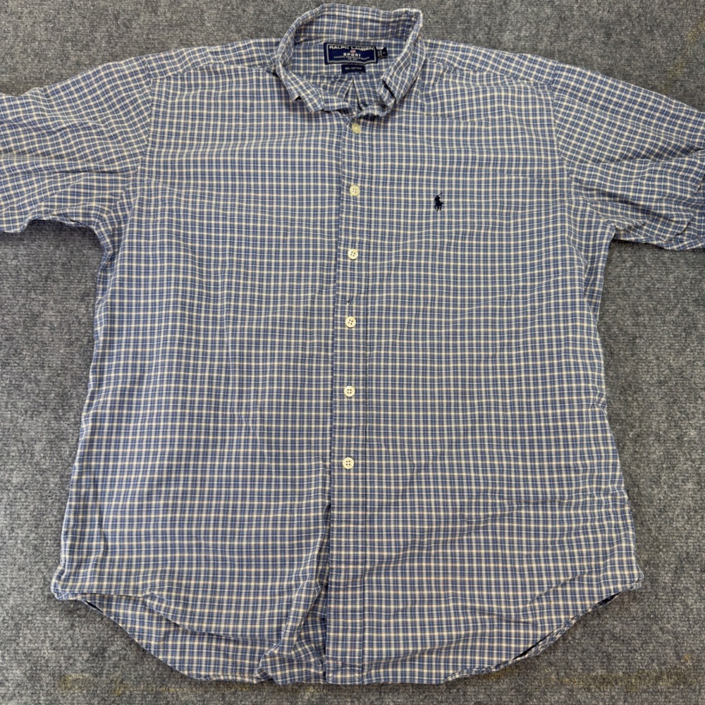Ralph Lauren Sport Plaid Button Down Shirt Blue White Size Large